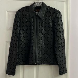 Kanar Black Genuine Leather Jacket Woman’s Size S Crisscross Circle X